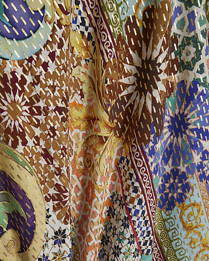 Blue Tile Print Maxi Kaftan