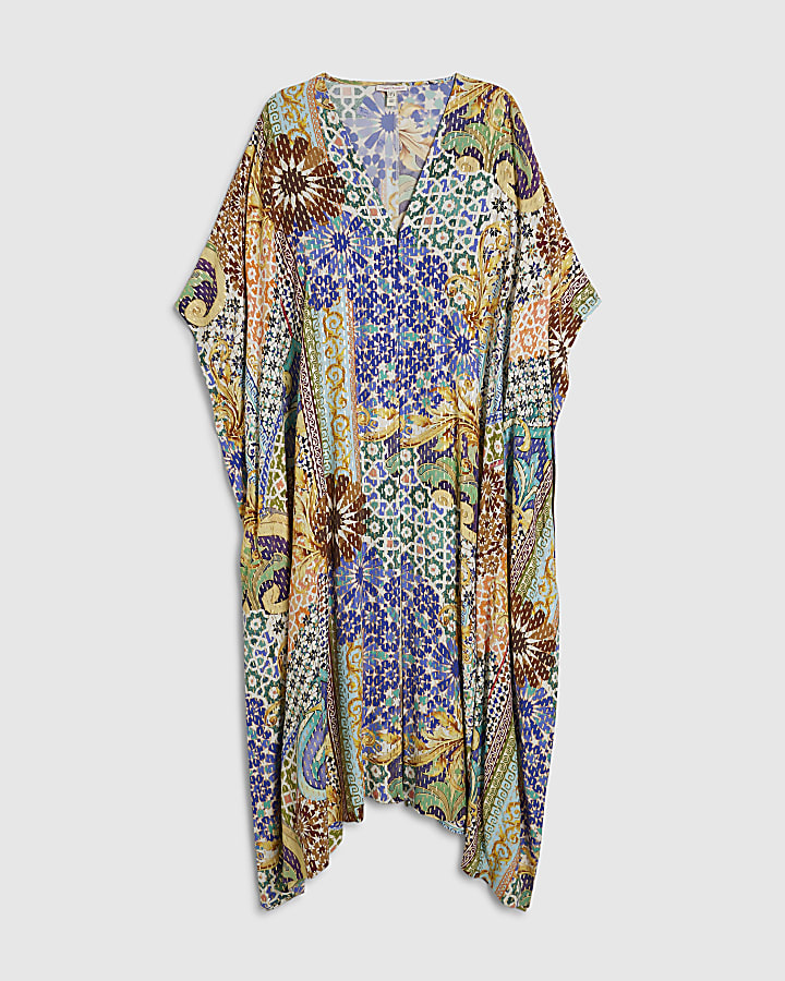 Blue Tile Print Maxi Kaftan