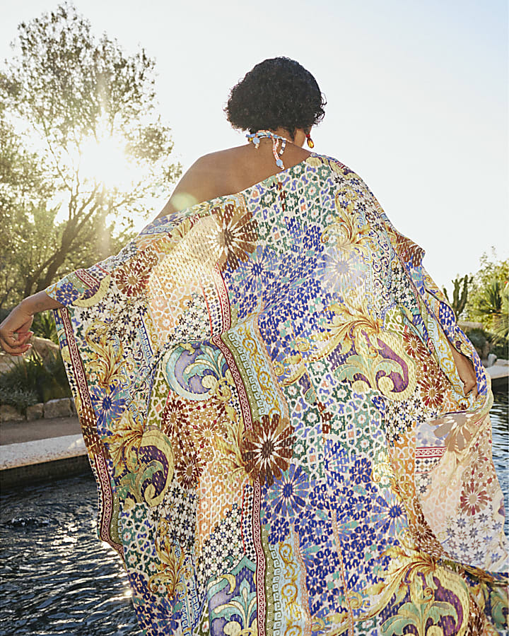 Blue Tile Print Maxi Kaftan
