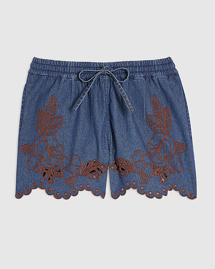 Blue Denim Broderie Shorts