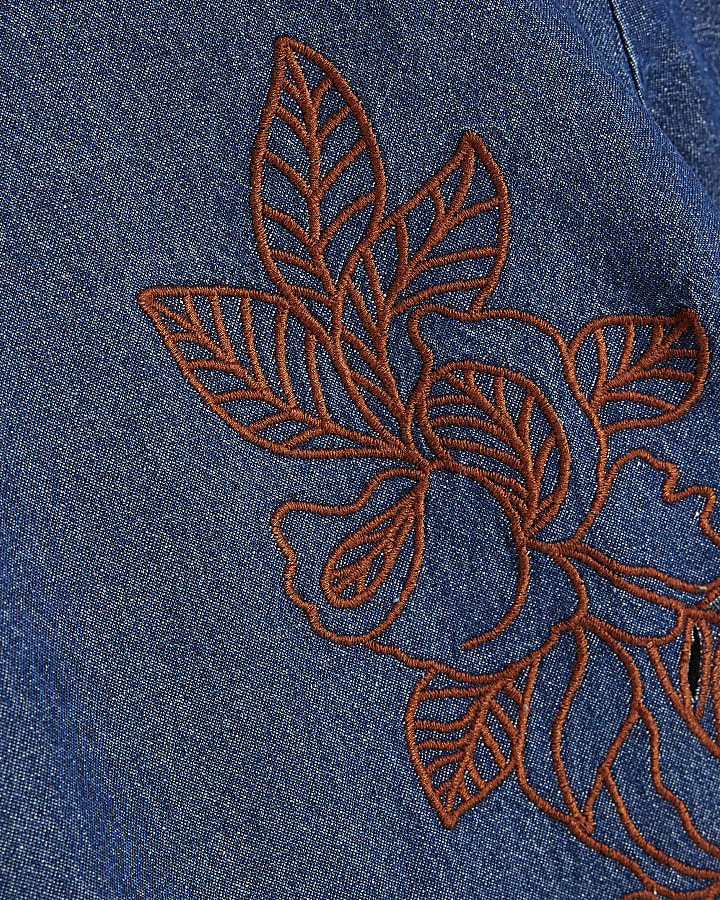 Blue Denim Broderie Short Sleeve Top