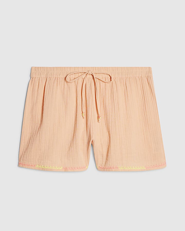 Orange Textured Beach Shorts