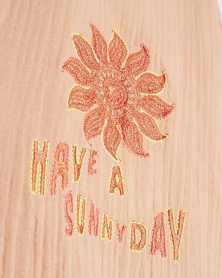 Orange Long Sleeve Textured Beach Shirt