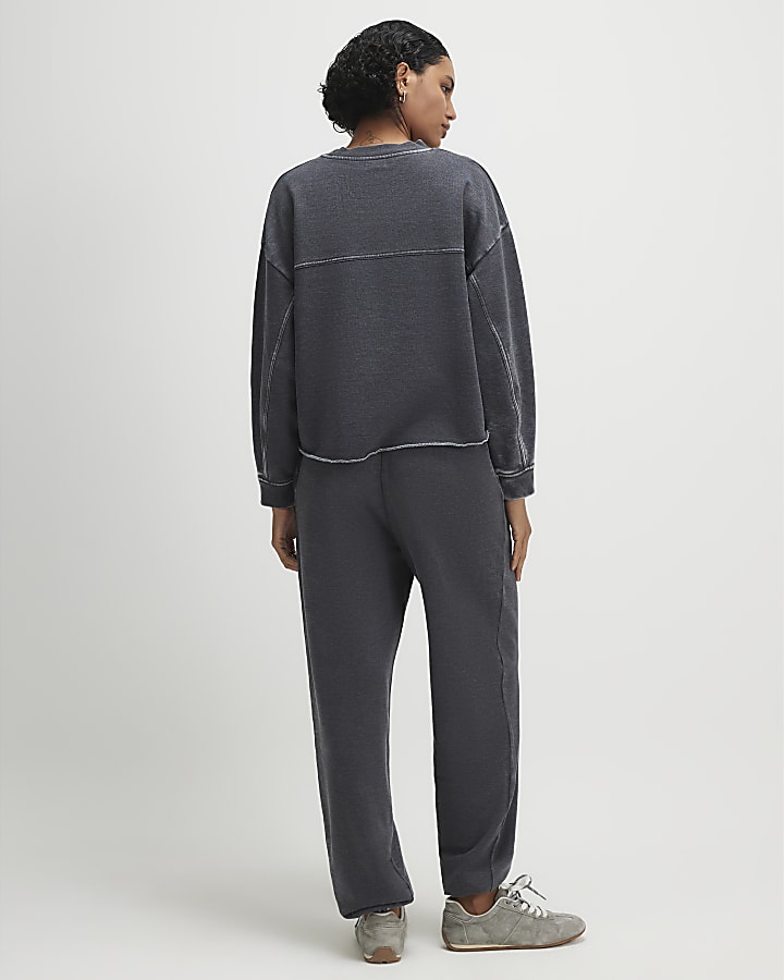 Grey Cotton Blend Burnout Cuffed Joggers