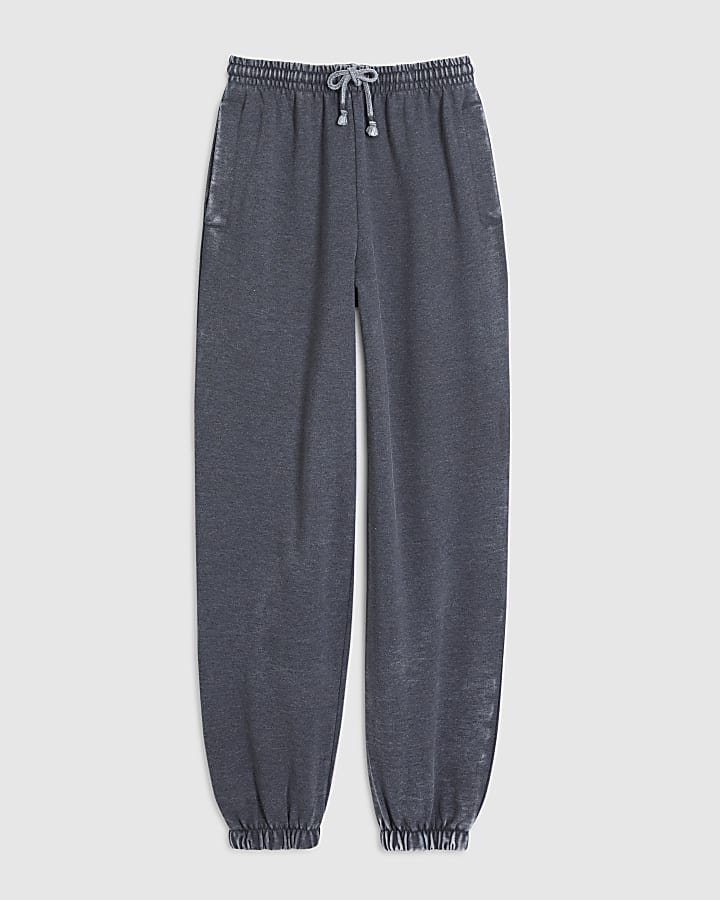 Grey Cotton Blend Burnout Cuffed Joggers