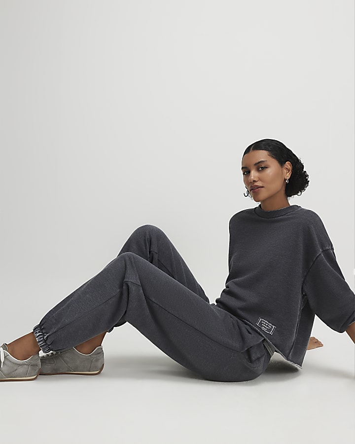 Grey Cotton Blend Burnout Cuffed Joggers