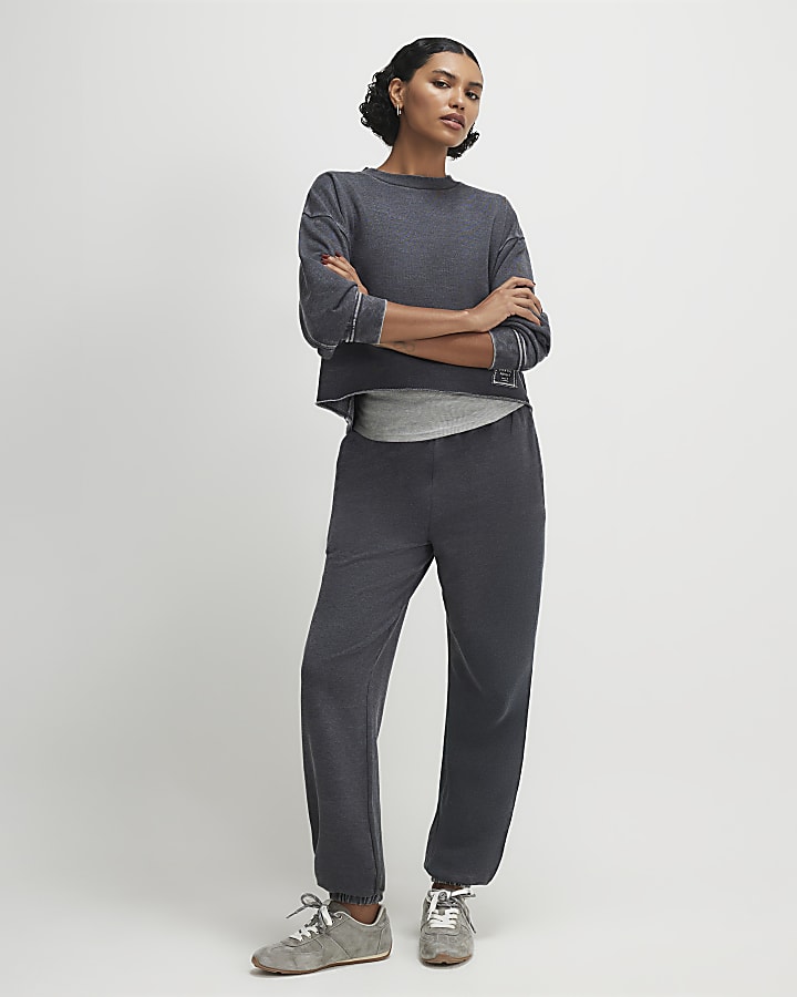 Grey Cotton Blend Burnout Cuffed Joggers