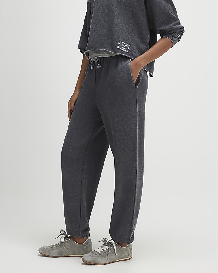 Grey Cotton Blend Burnout Cuffed Joggers