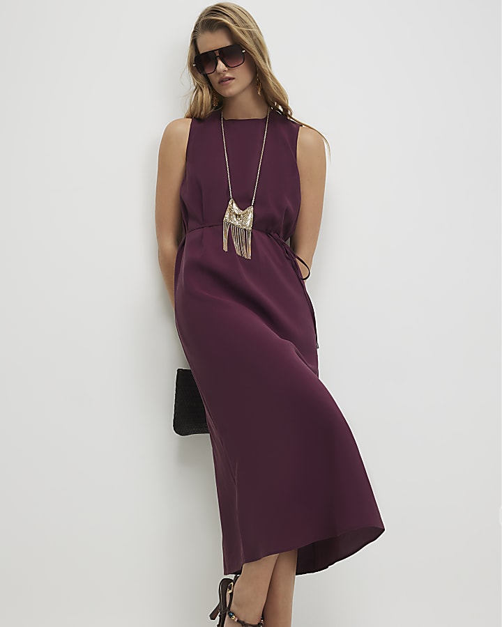 Red Cupro Sleeveless Maxi Dress