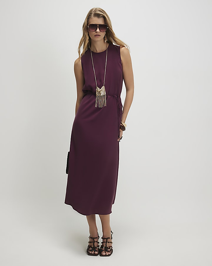 Red Cupro Sleeveless Maxi Dress