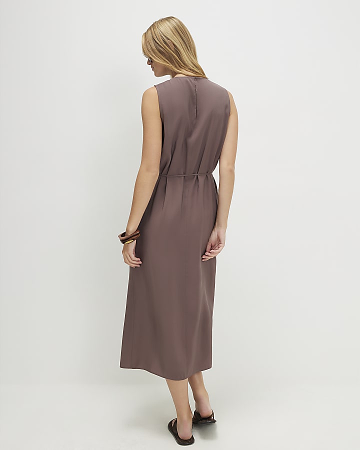 Brown Sleeveless Clean Maxi Dress