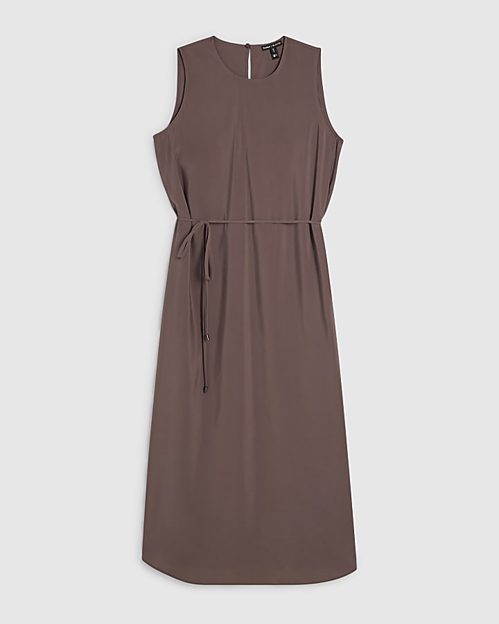 Brown Sleeveless Clean Maxi Dress