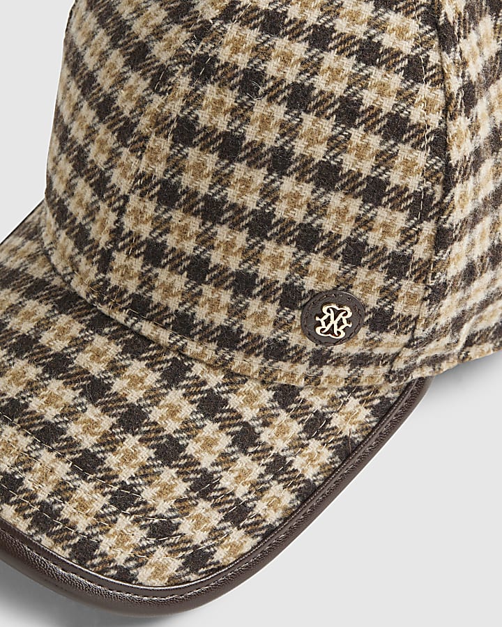 Brown Check Print Cap