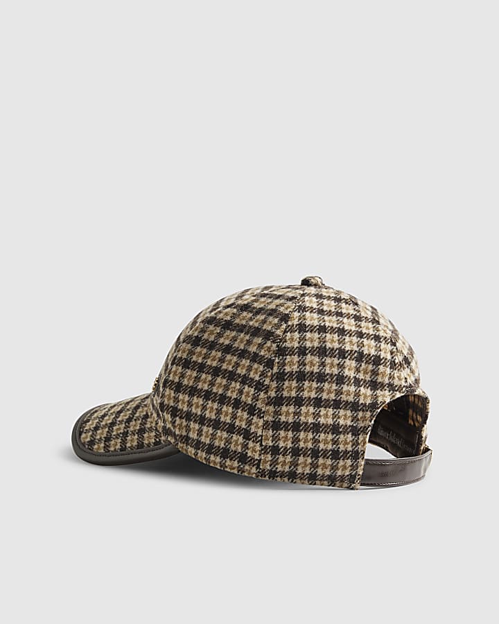 Brown Check Print Cap