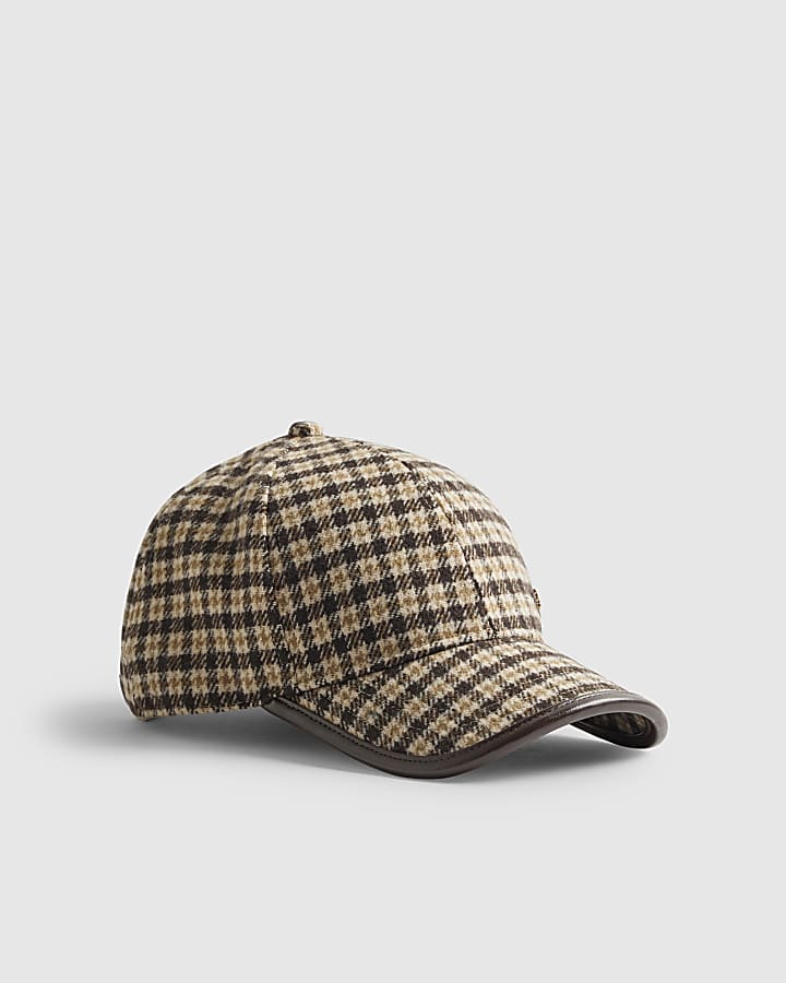 Brown Check Print Cap