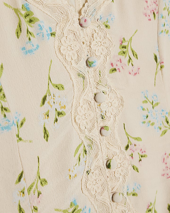 Petite Cream Floral Lace Trim Mini Dress