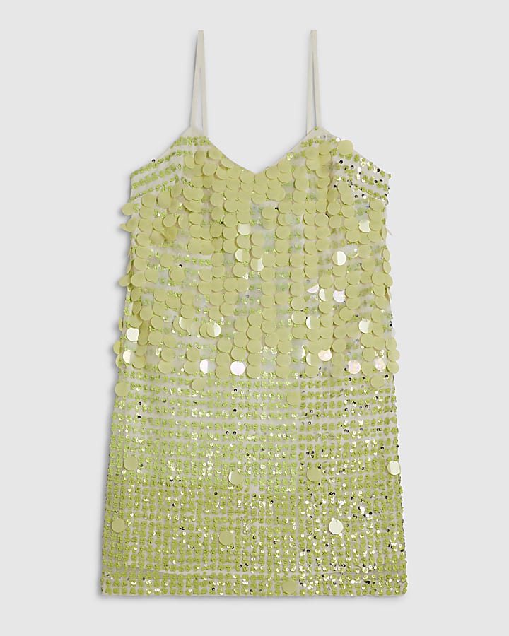 Green Mesh Sequin Mini Dress