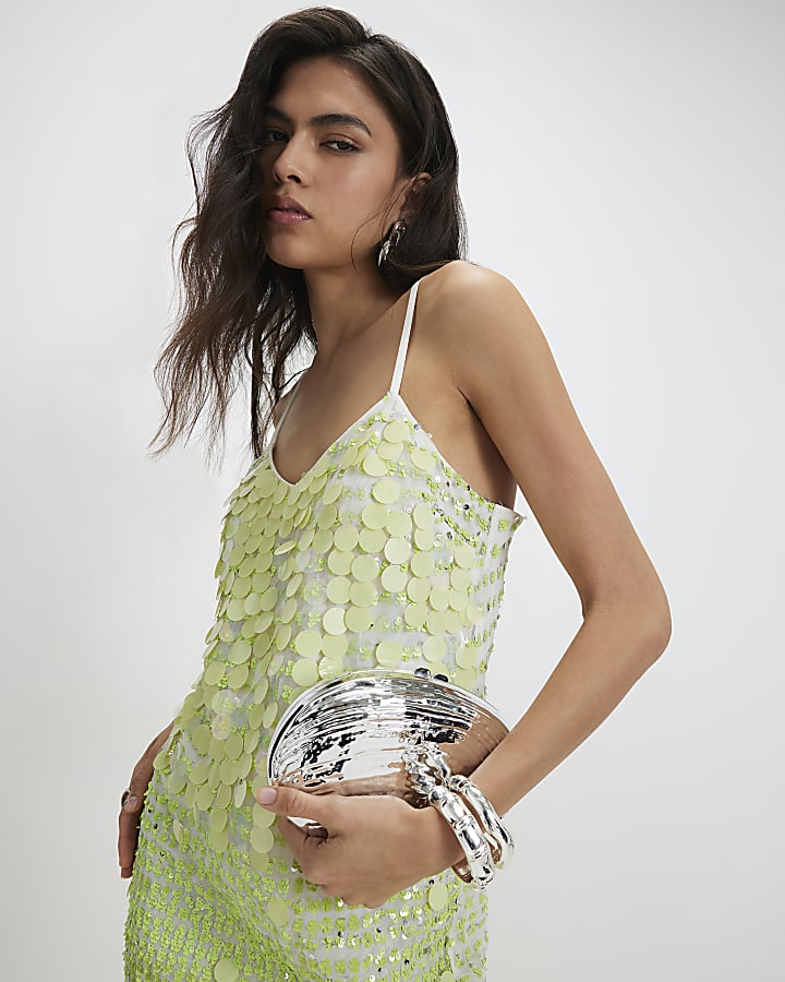 Green Mesh Sequin Mini Dress