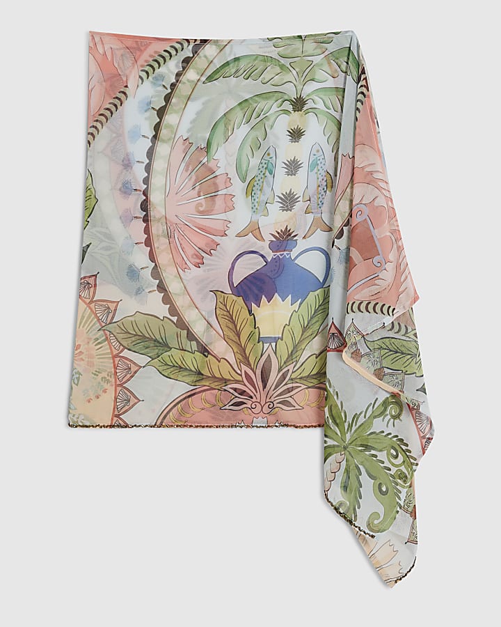 Blue Leaf Print Mini Sarong