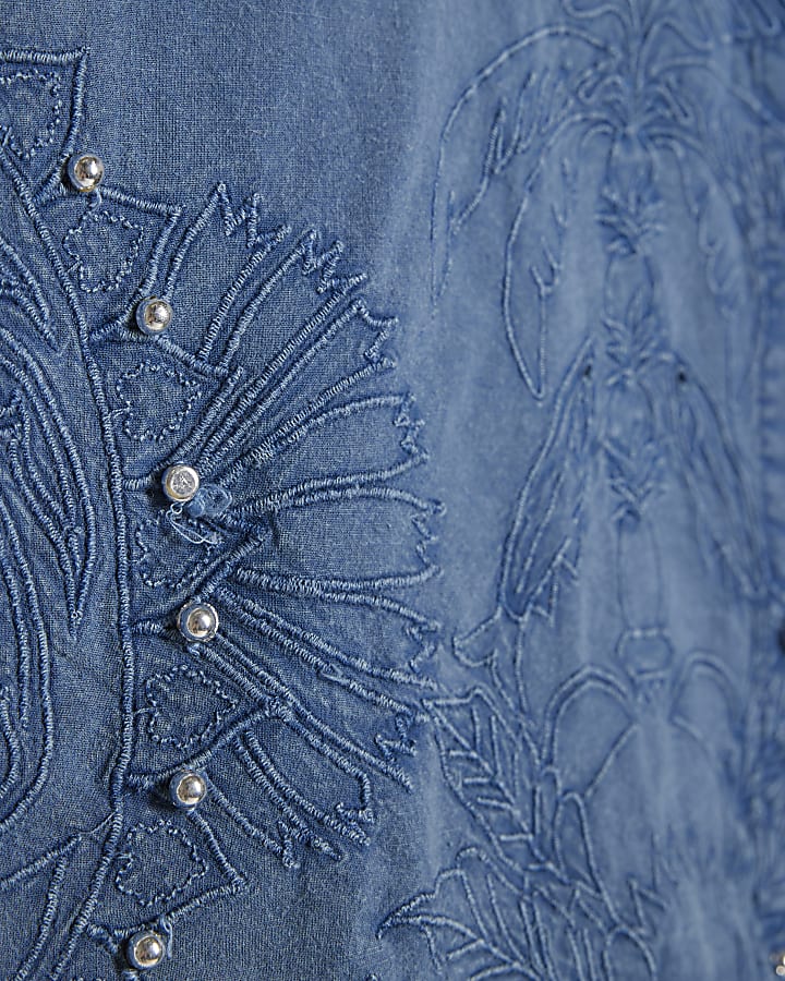 Blue Chambray Broderie Studded Shirt