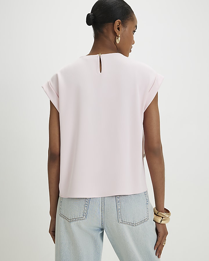 Pink Short Sleeve Button Top