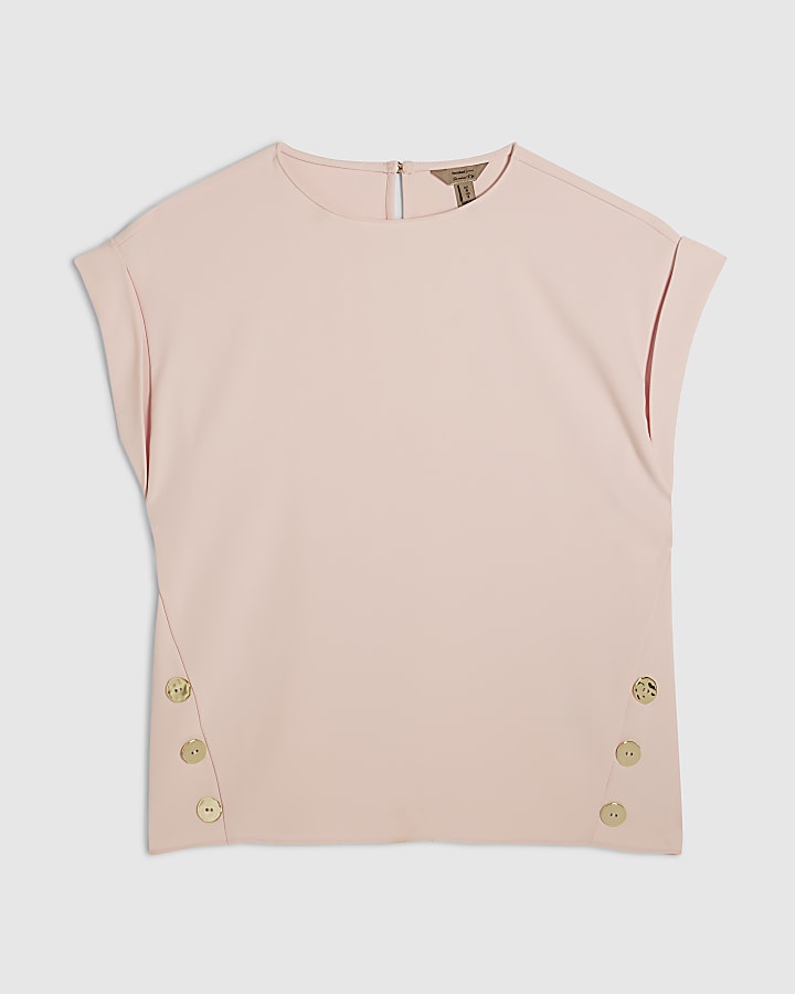Pink Short Sleeve Button Top