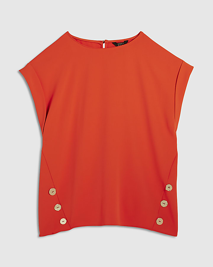 Orange Short Sleeve Button Top