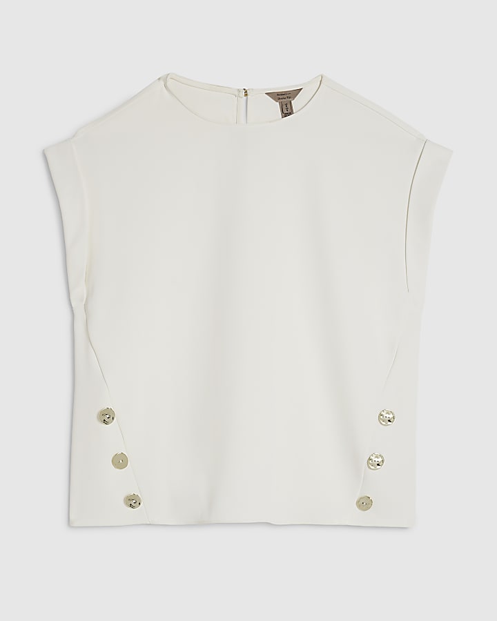 Cream Short Sleeve Button Top