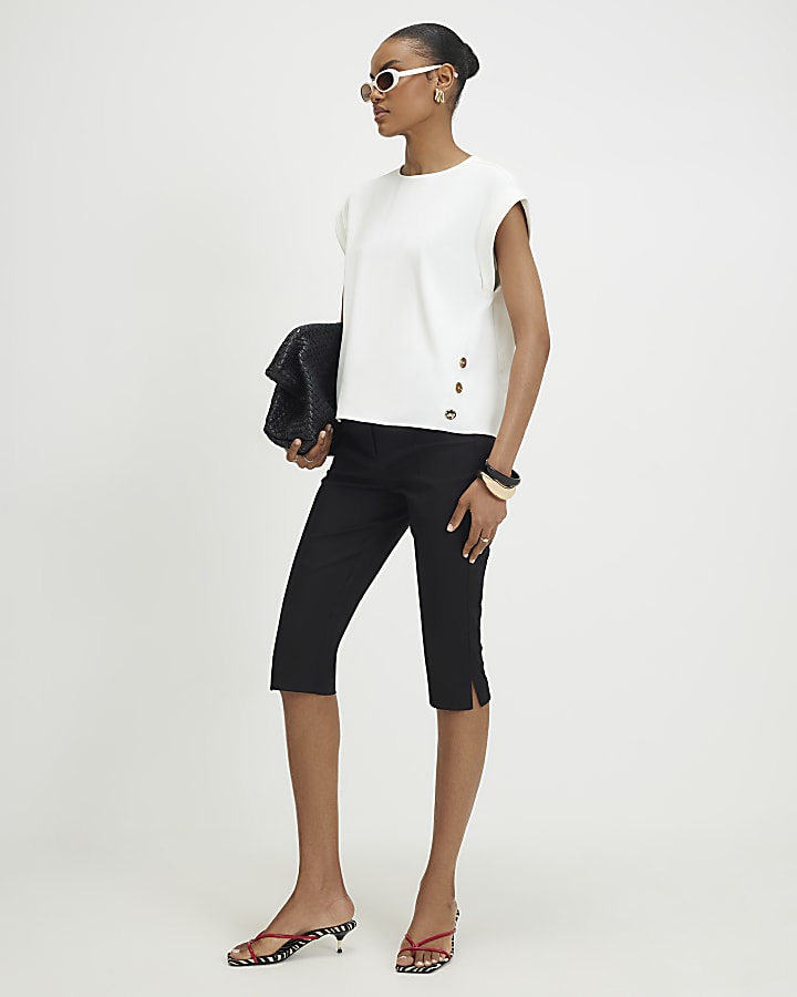 Cream Short Sleeve Button Top