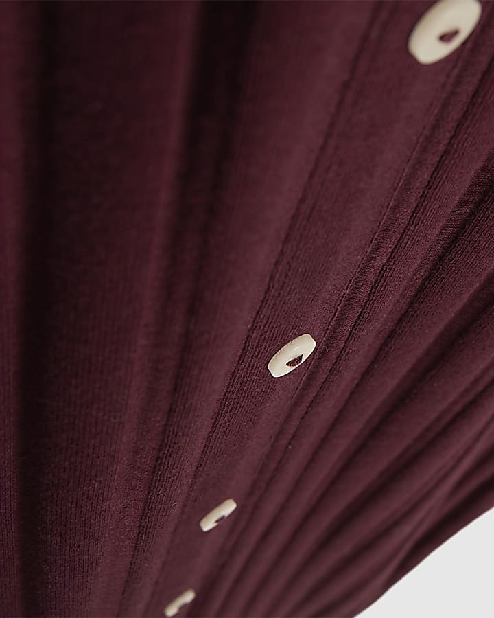 Red Wide Rib Button Front Midi Dress