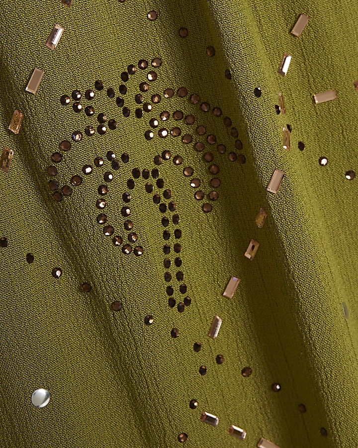 Green Palm Embellished Trousers