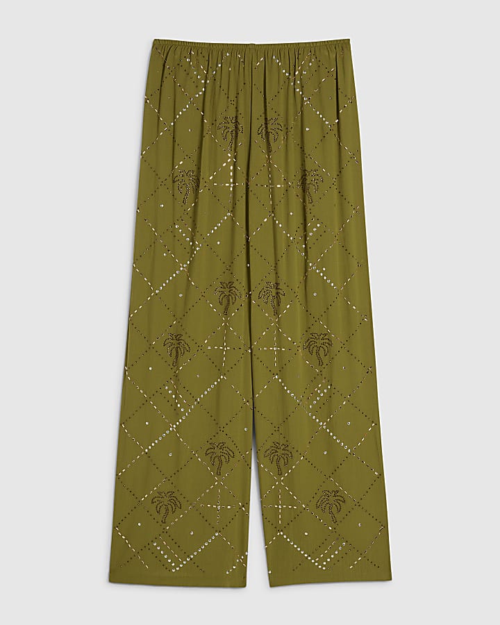 Green Palm Embellished Trousers