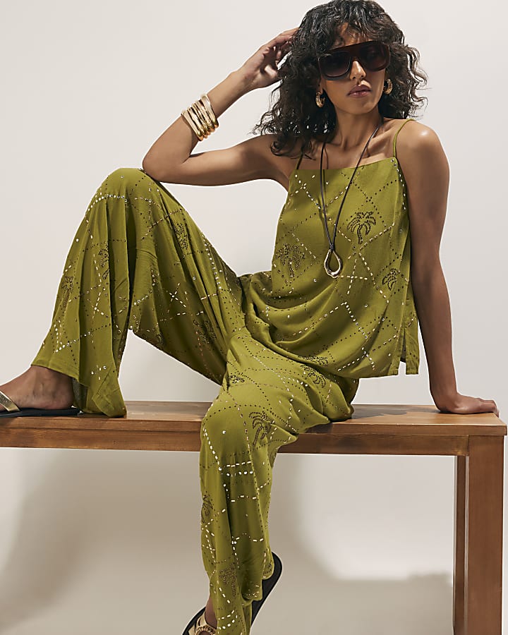Green Palm Embelished Cami Top