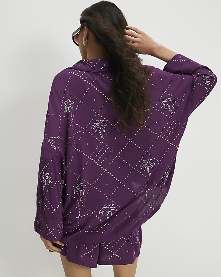 Purple Palm Embellished Shirt