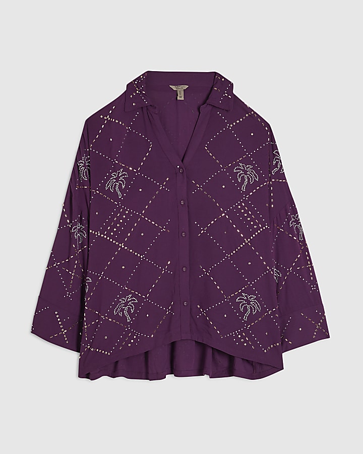 Purple Palm Embellished Shirt