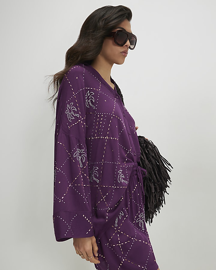 Purple Palm Embellished Shirt