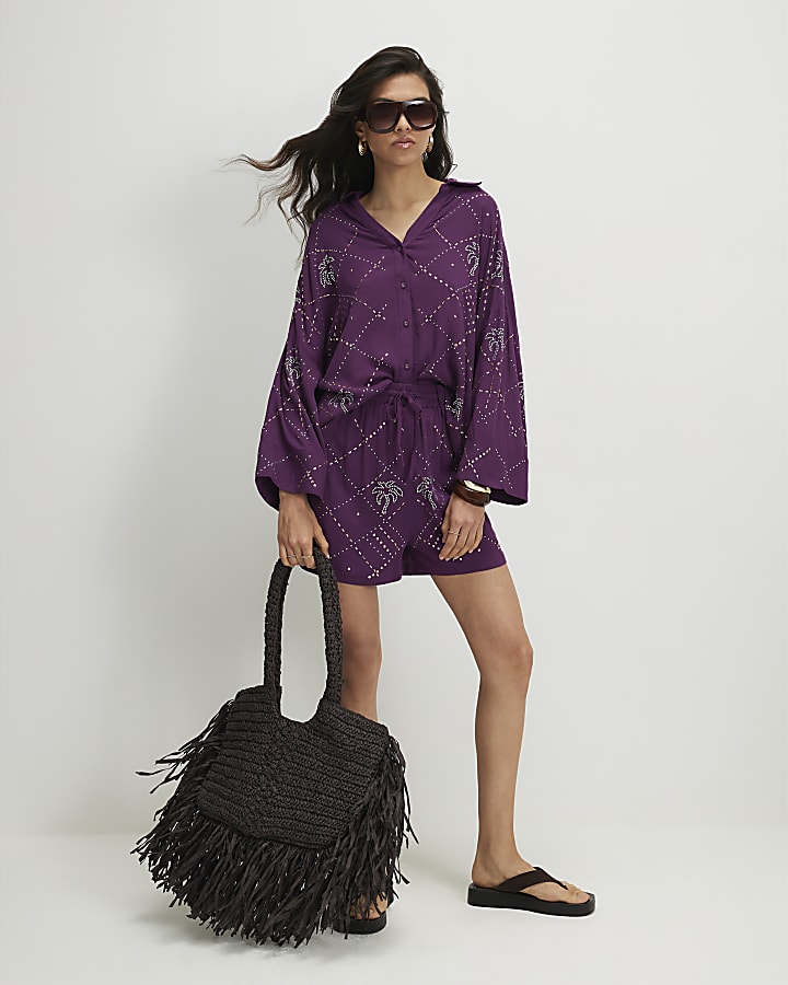 Purple Palm Embellished Shirt