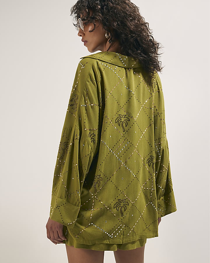 Green Palm Embellished Shirt
