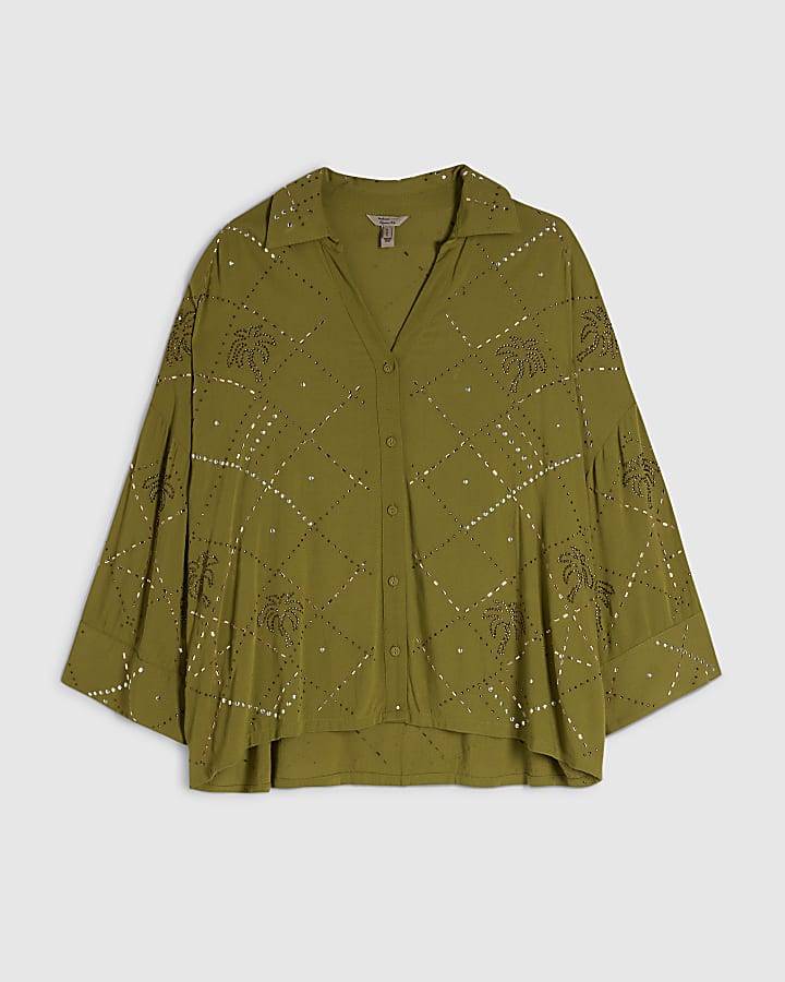 Green Palm Embellished Shirt