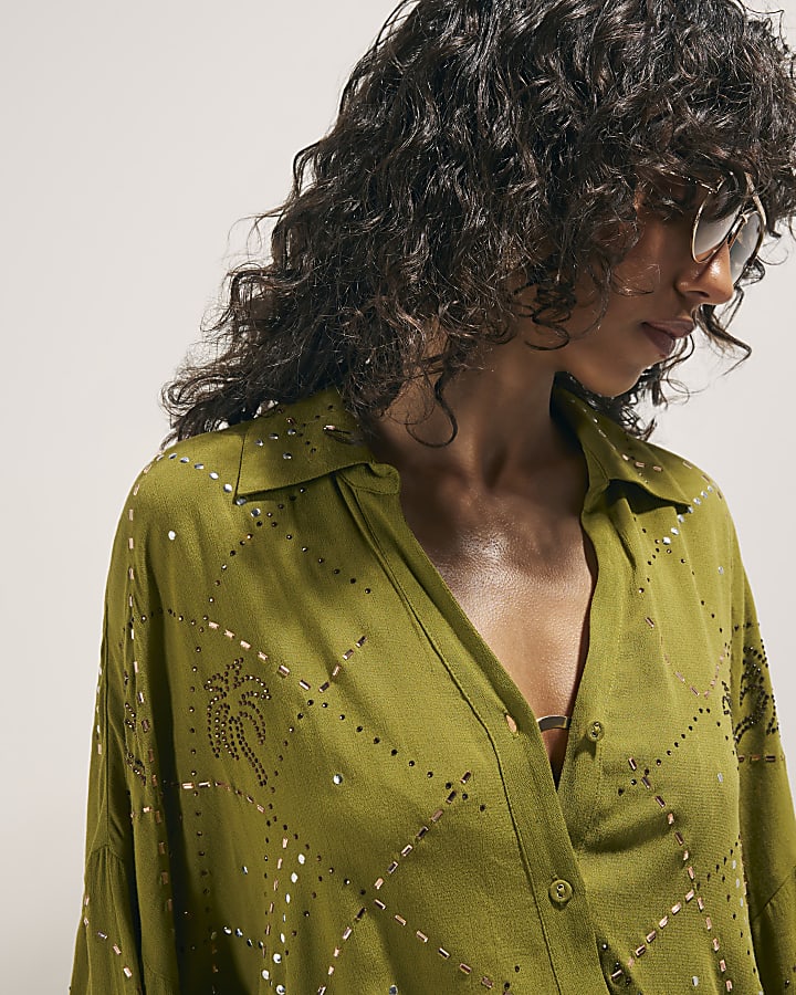 Green Palm Embellished Shirt