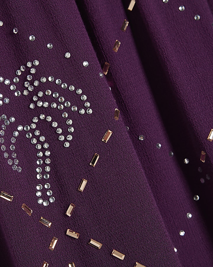 Purple Embellished Palm Shorts