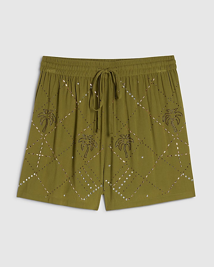 Green Palm Embellished Shorts
