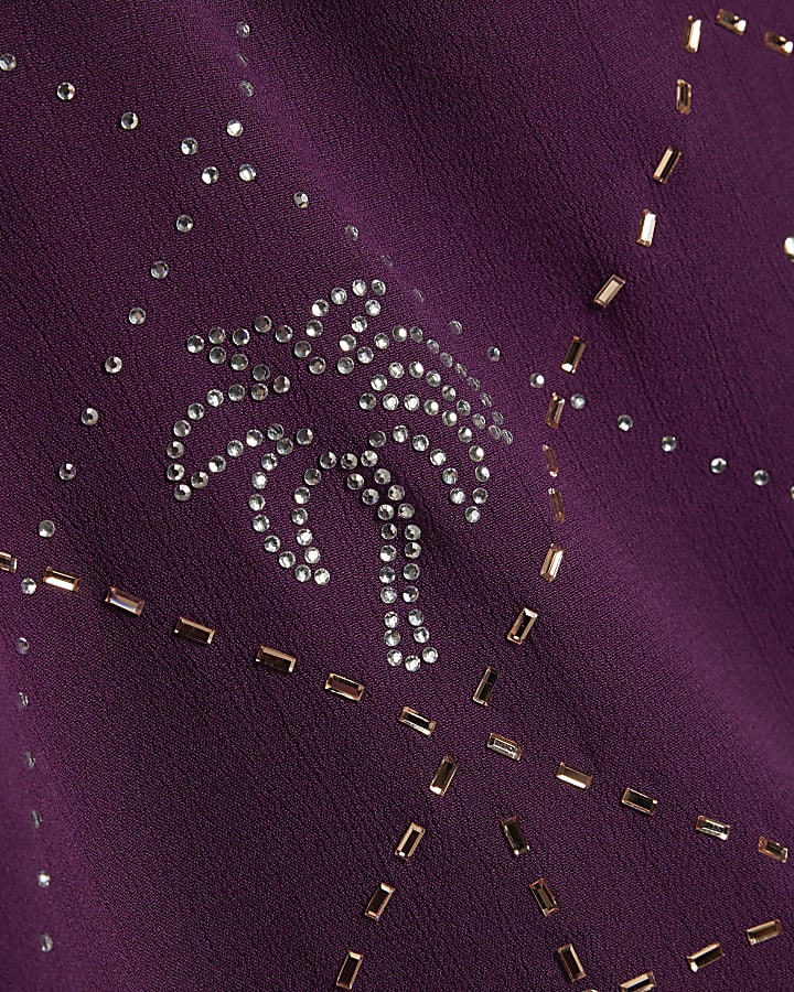 Purple Palm Diamante Asymmetric Mini Dress