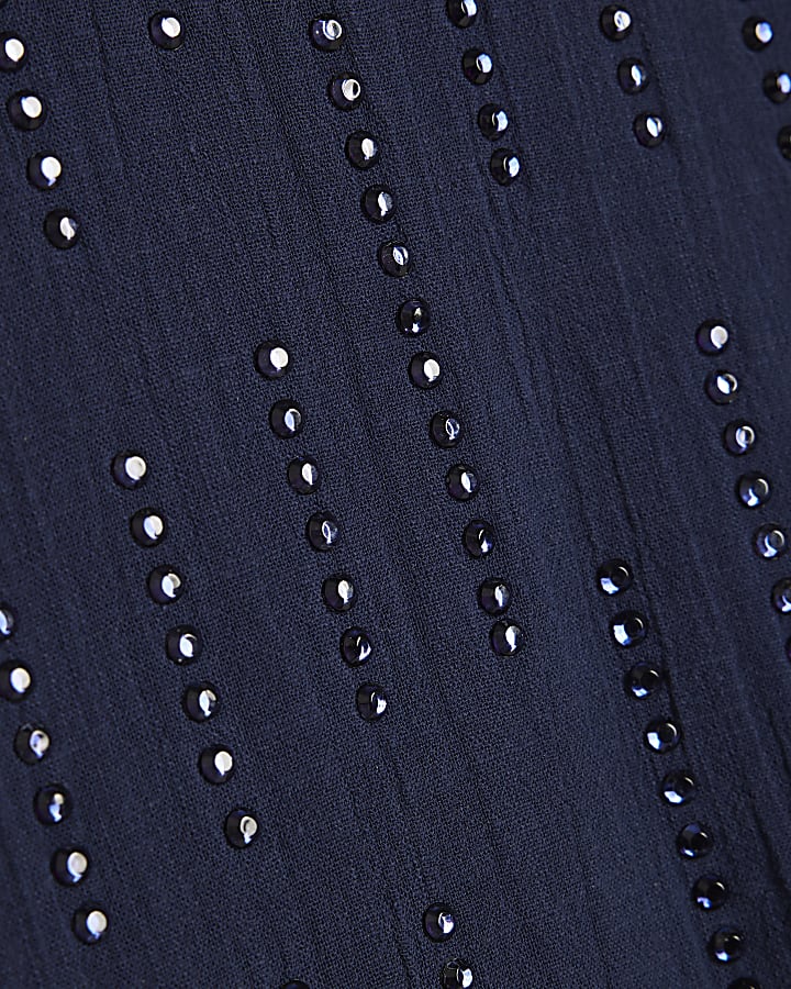 Blue Cotton Embellished Cami Top