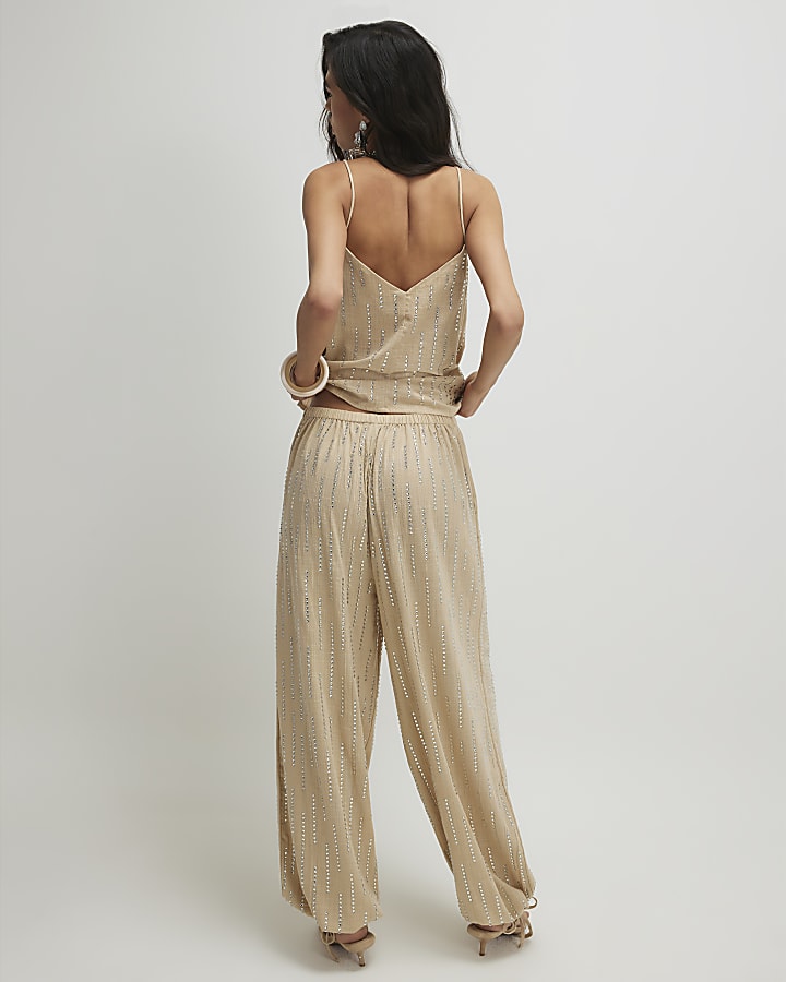 Cream Hotfix Balloon Leg Trousers