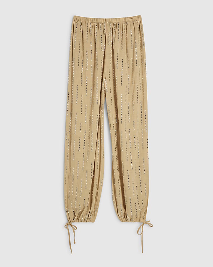 Cream Hotfix Balloon Leg Trousers