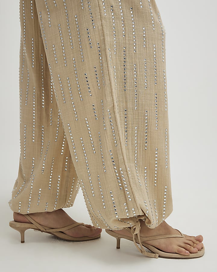 Cream Hotfix Balloon Leg Trousers