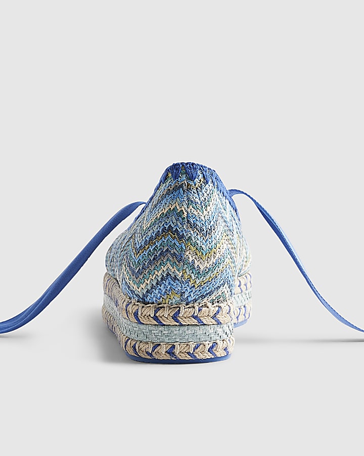 Blue Raffia Flatform Sandals