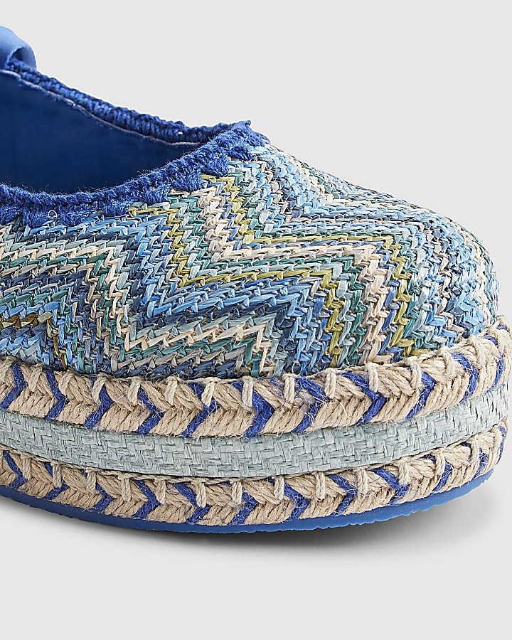 Blue Raffia Flatform Sandals