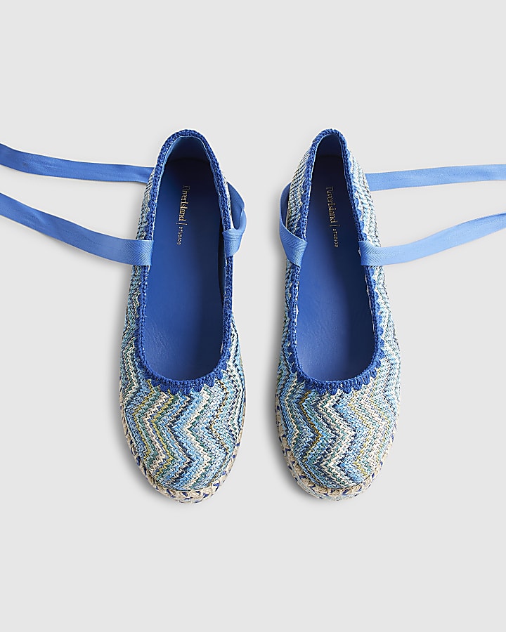 Blue Raffia Flatform Sandals